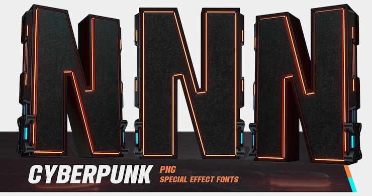 PSD modélisation 3d série laser de style cyberpunk multiview lettre n