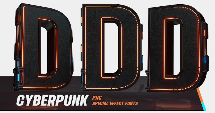 PSD modélisation 3d série laser de style cyberpunk multiview lettre d