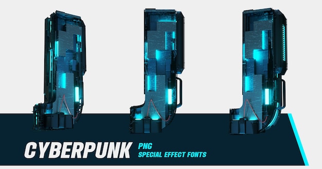 Modélisation 3D de la série de style cyberpunk multiview numérique lettre J