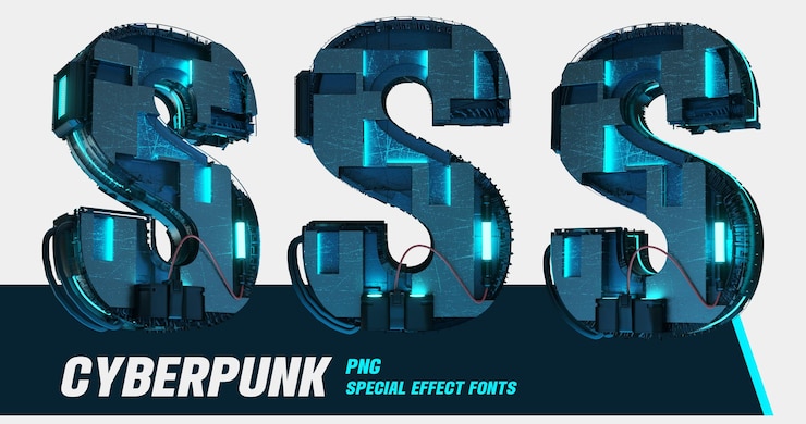 PSD modélisation 3d série de style cyberpunk multiview numérique lettre s