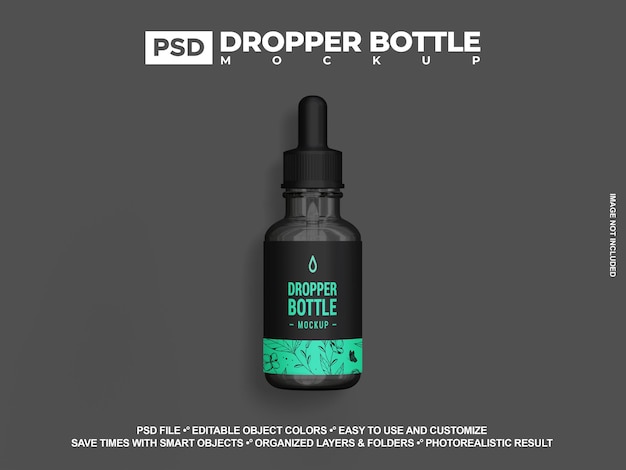 PSD modélisation de l'emballage des huiles essentielles ou des soins de la peau modélisation du flacon d'ampoule en verre de sérum cosmétique psd