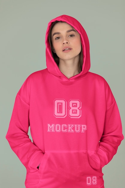 PSD modell, das in mittlerer aufnahme des hoodies aufwirft