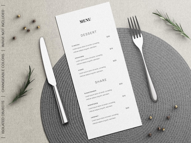 Modell des Restaurantlebensmittelmenükonzepts mit Geschirr