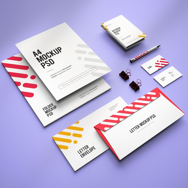 Modell des stationären Branding-Designs eines Unternehmens mit veränderbaren Farben