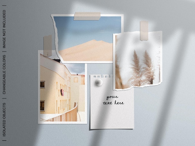 Modell des Wand-Moodboards mit zerrissenem Klebebandpapier