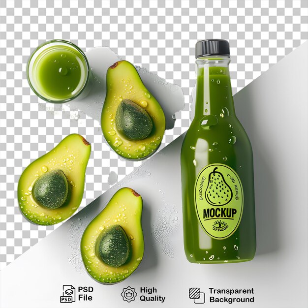 PSD modell einer bio-avocadensaftflasche mit durchsichtigem hintergrund