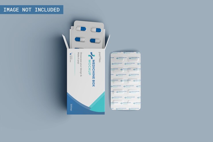 Modell einer Medizinpackung mit einer Pille in der Verpackung