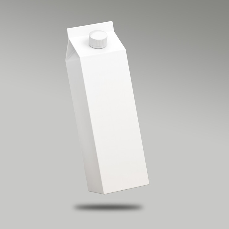 PSD modell einer milchkarton auf grauem hintergrund