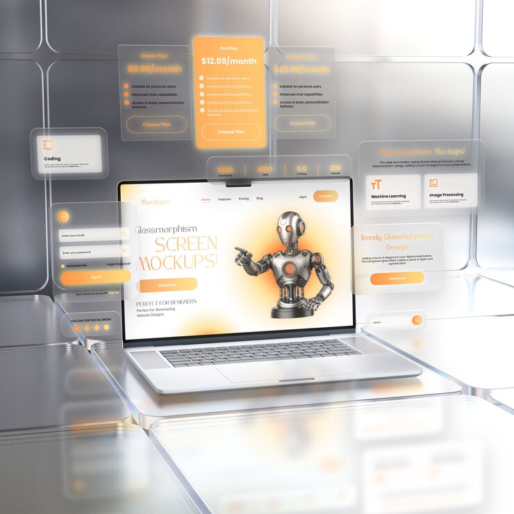 Modell eines Laptop-Geräts im Glassmorphismus-Stil