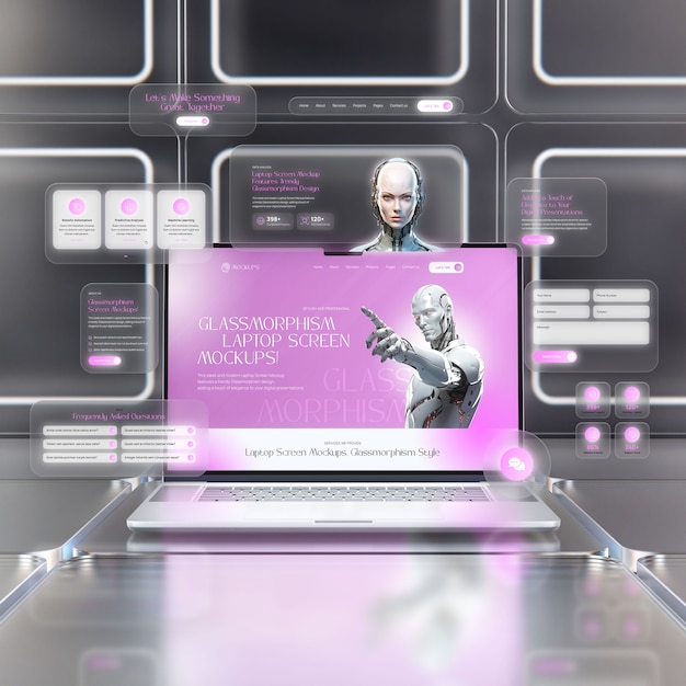 Modell eines Laptop-Geräts im Glassmorphismus-Stil