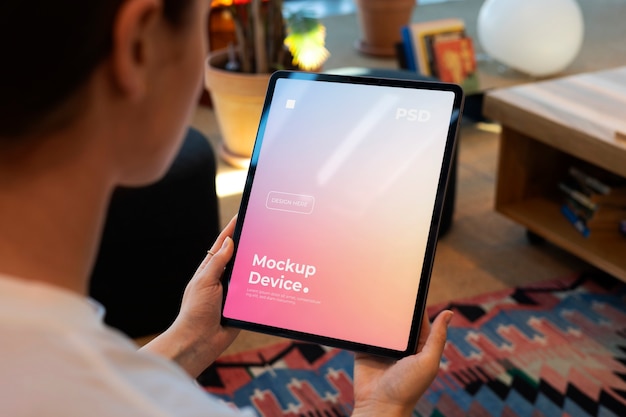 PSD modell hält ein tablet-modell
