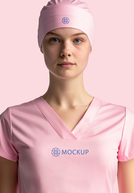 Modell posiert in einer medizinischen uniform-mockup