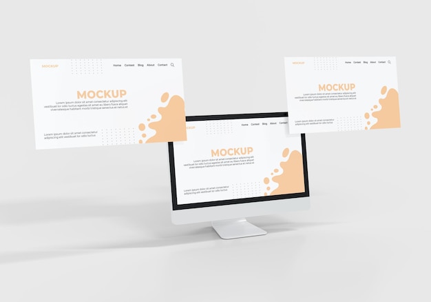 Modell von Computer und schwebenden Folien