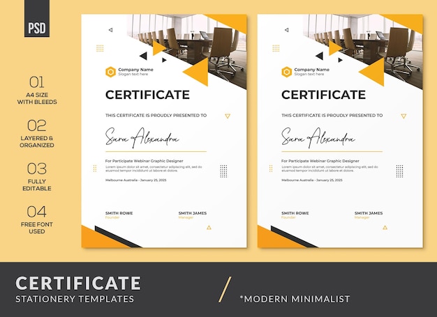 Modelli di certificati di design minimalista