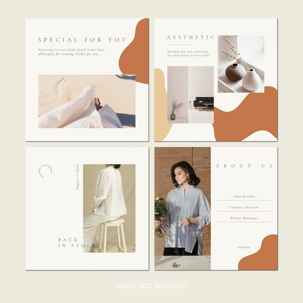 Modelli di design di storie di post Instagram estetici ed eleganti in colori beige avorio marrone neutro PSD