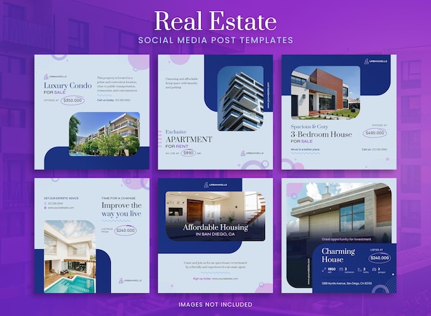 Modelli di post immobiliari Banners per i social media per Instagram e Facebook