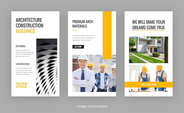 Modelli di storie di instagram per la costruzione e l'architettura del costruttore