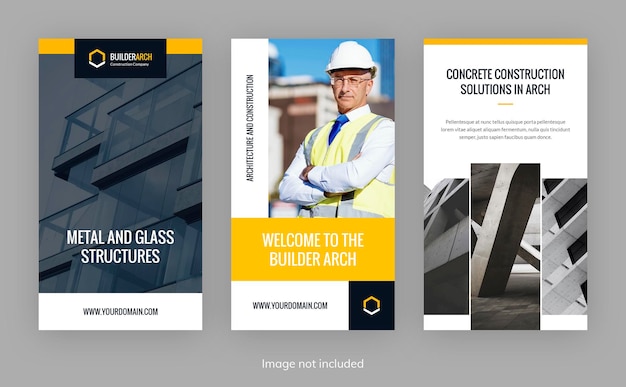 Modelli di storie di instagram per la costruzione e l'architettura del costruttore