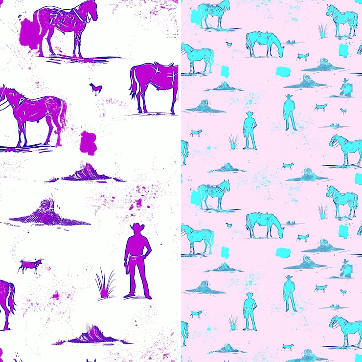 PSD modelli occidentali con silhouette di cavalli e bovini ea png disegni astratti tradizionali