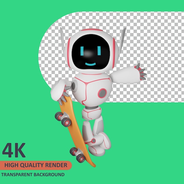 Modello 3D che rende il robot in mano uno skateboard