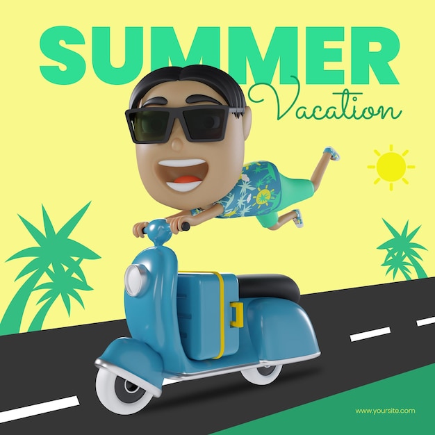 Modello 3D di post Instagram per le vacanze estive