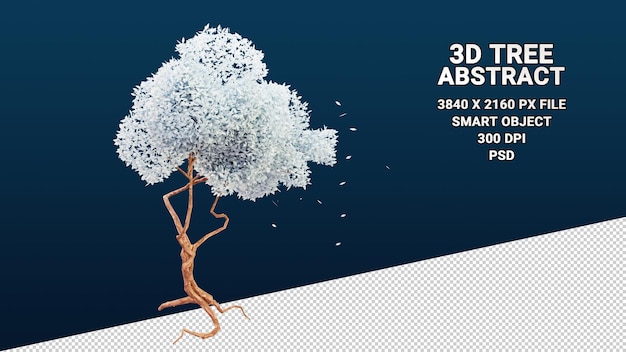 Modello 3d isolato di albero con foglie bianche astratte su sfondo trasparente