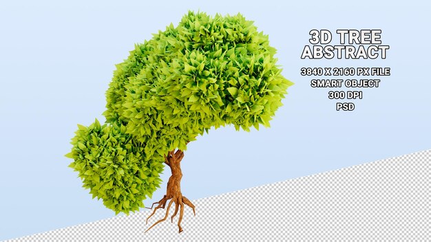 Modello 3d isolato di albero con foglie verdi astratte su sfondo trasparente