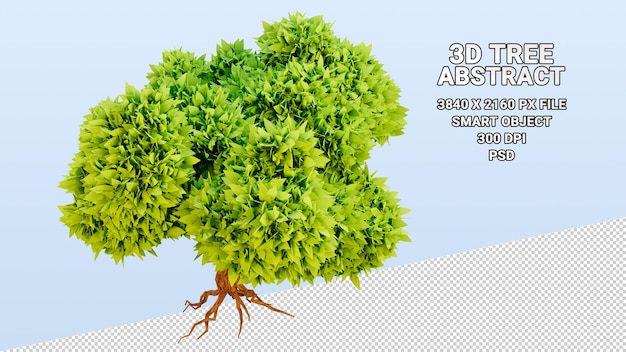 Modello 3d isolato di albero con foglie verdi astratte su sfondo trasparente