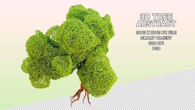 Modello 3d isolato di albero con foglie verdi astratte su sfondo trasparente