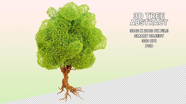 Modello 3d isolato di albero con foglie verdi astratte su sfondo trasparente