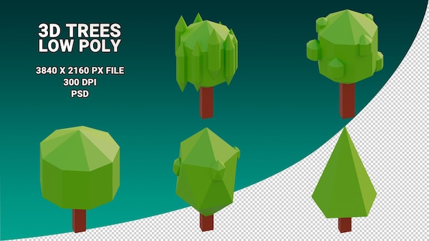 Modello 3d isolato di un albero a basso numero di poli su uno sfondo trasparente