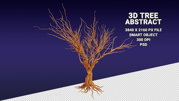 Modello 3d isolato di un albero senza foglie su uno sfondo trasparente