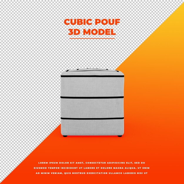 Modello 3d isolato pouf cubico