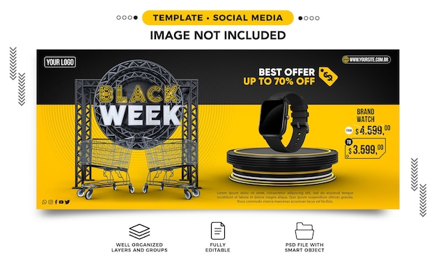 Modello Banner per social media La migliore offerta della settimana nera fino a 70 di sconto