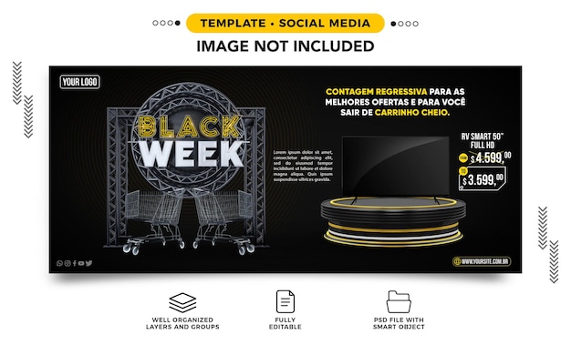Modello Banner per social media Offerte della settimana nera per riempire il carrello