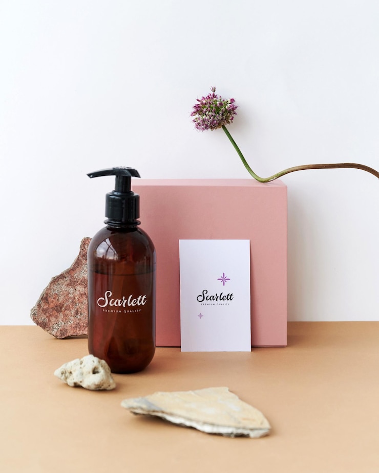 PSD modello del logo su una bottiglia di shampoo