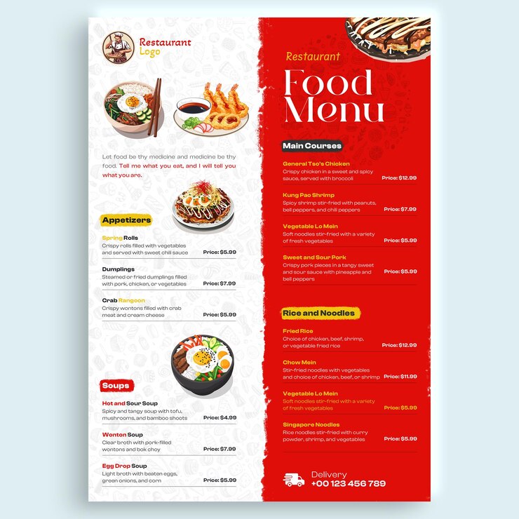 PSD modello del manifesto del menu del cibo dei ristoranti