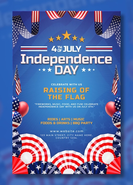 Modello del manifesto di celebrazione del giorno dell'indipendenza americana