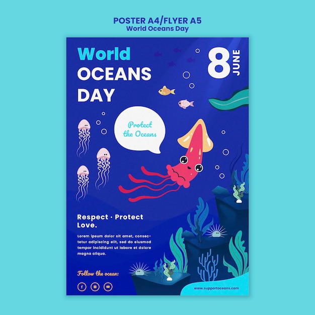 Modello del manifesto di giornata mondiale dell'oceano