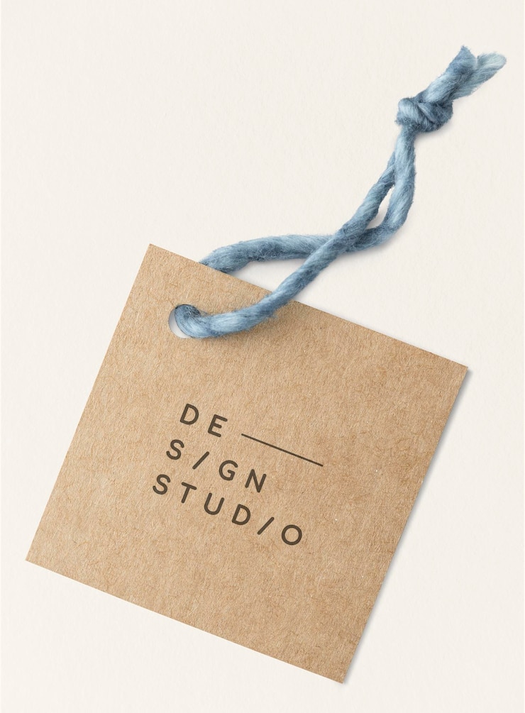 PSD modello dell'etichetta dello studio di design quadrato marrone