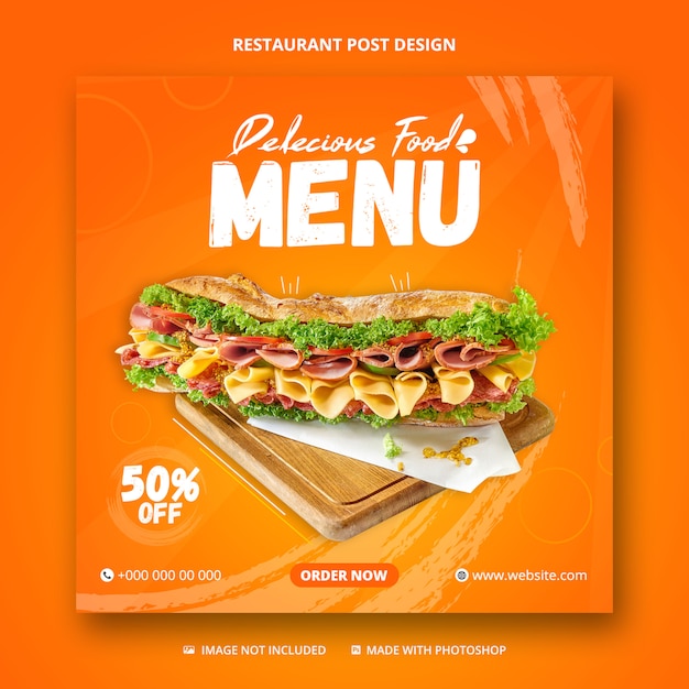 Modello dell'insegna del instagram dell'alberino di media sociali di promozione di affari del ristorante
