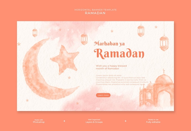 Modello della bandiera dell'acquerello del Ramadan Kareem