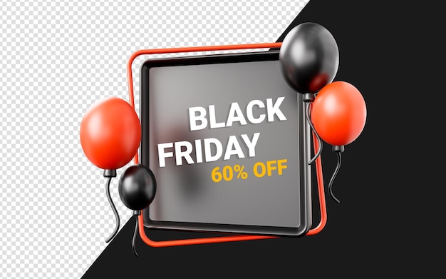 modello di adesivo distintivo di vendita con palloncino su sfondo scuro concetto di rendering 3d per venerdì nero