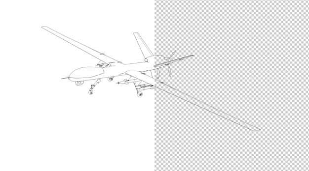 Modello di aeroplano 3d grafico da cinque direzioni con schizzo bianco nero. schizzo lineare