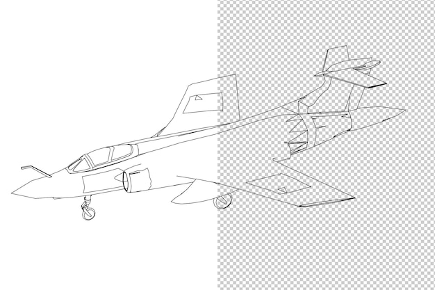 Modello di aeroplano 3d grafico da cinque direzioni con schizzo bianco nero. schizzo lineare.