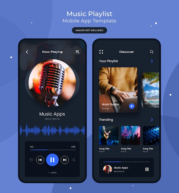 Modello di app mobile playlist musicale