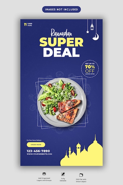 Modello di banner cibo speciale Ramadan