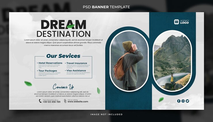 PSD modello di banner dell'agenzia di viaggio di destinazione