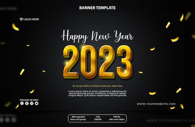 Modello di banner di Capodanno con effetti di testo