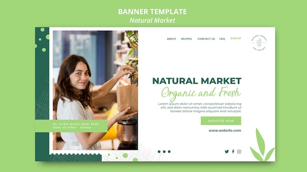 Modello di banner di concetto di mercato naturale